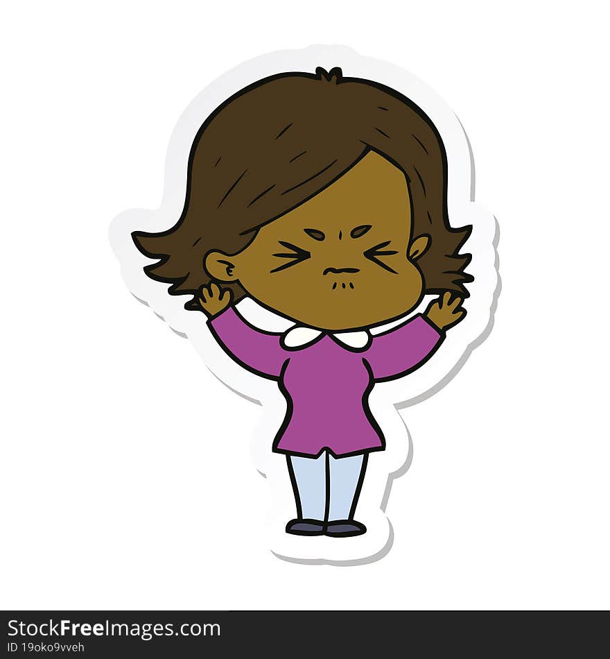 sticker of a cartoon angry woman