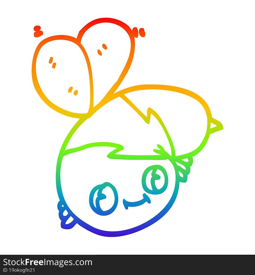 rainbow gradient line drawing of a cute cartoon bee