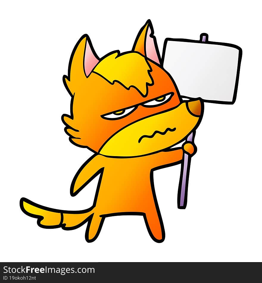 fox cartoon character with protest sign. fox cartoon character with protest sign