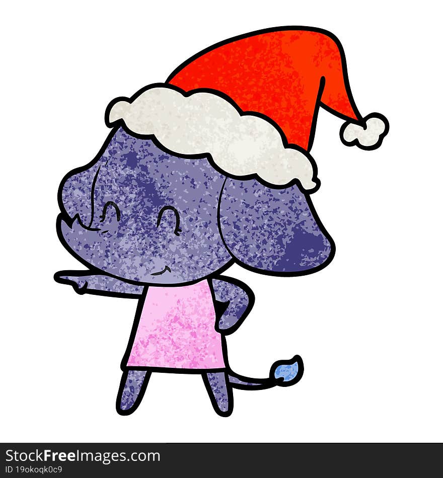 cute textured cartoon of a elephant wearing santa hat