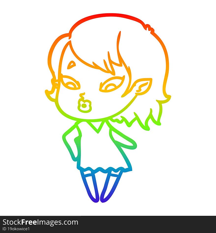 Rainbow Gradient Line Drawing Cute Cartoon Vampire Girl