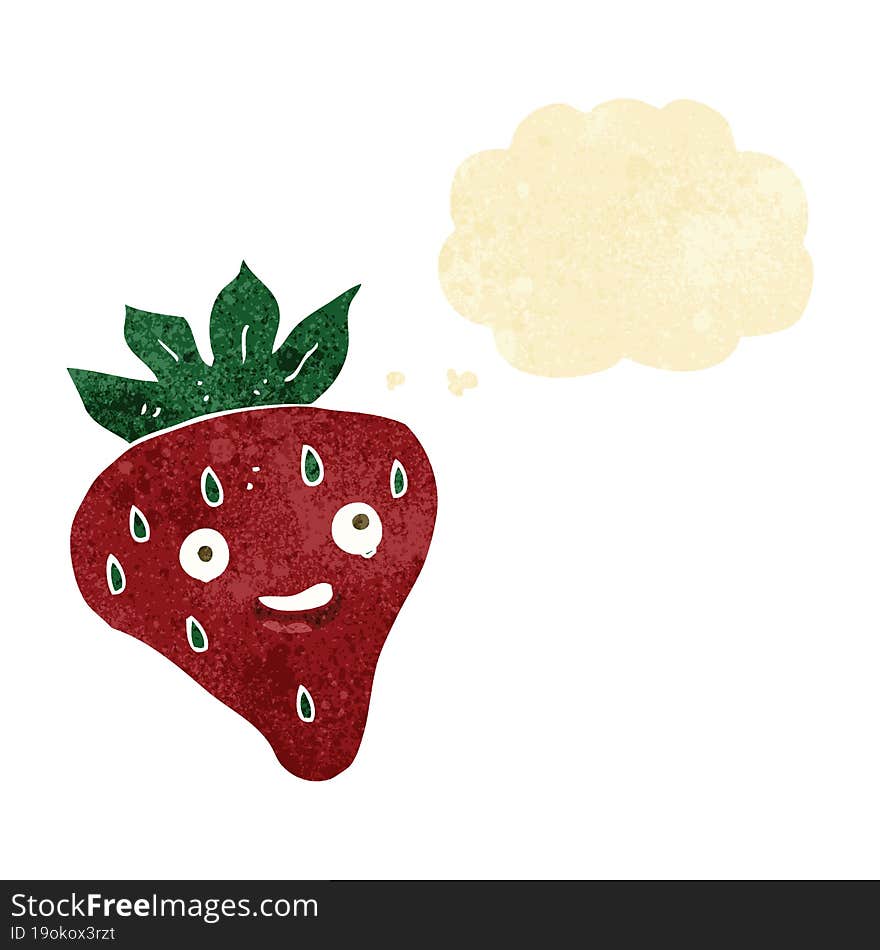 cartoon happy strawberry with thought bubble