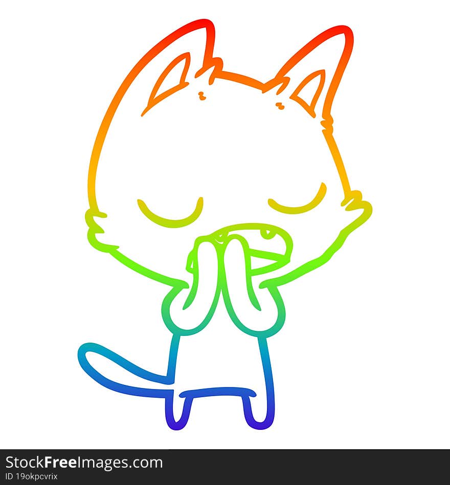 rainbow gradient line drawing of a talking cat cartoon