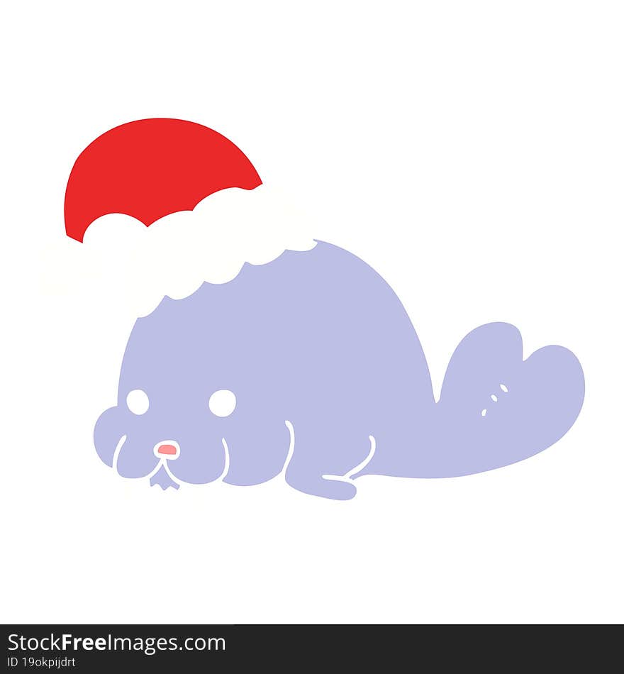 flat color style cartoon christmas walrus