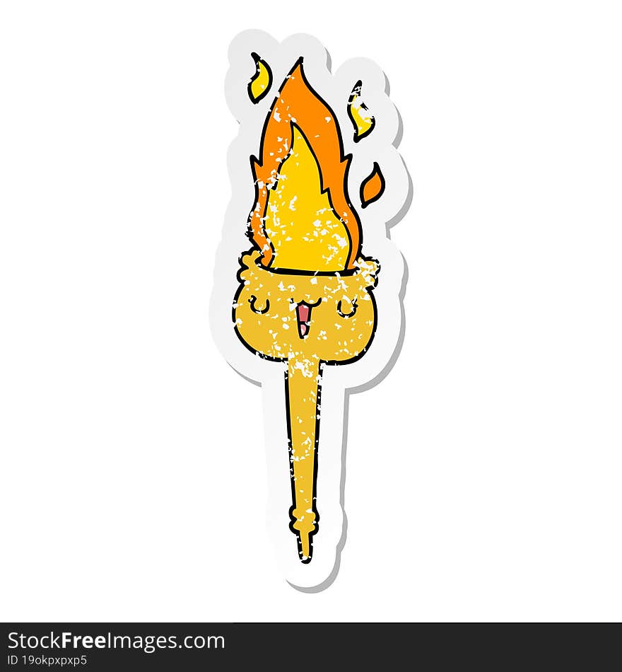 distressed sticker of a cartoon flaming torch