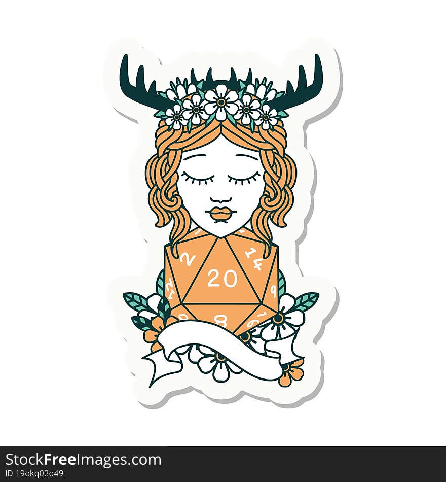 sticker of a human druid with natural twenty dice roll. sticker of a human druid with natural twenty dice roll