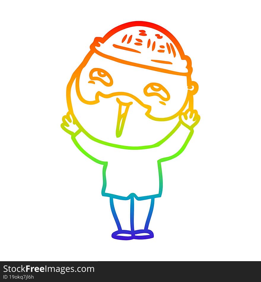 rainbow gradient line drawing cartoon happy bearded man