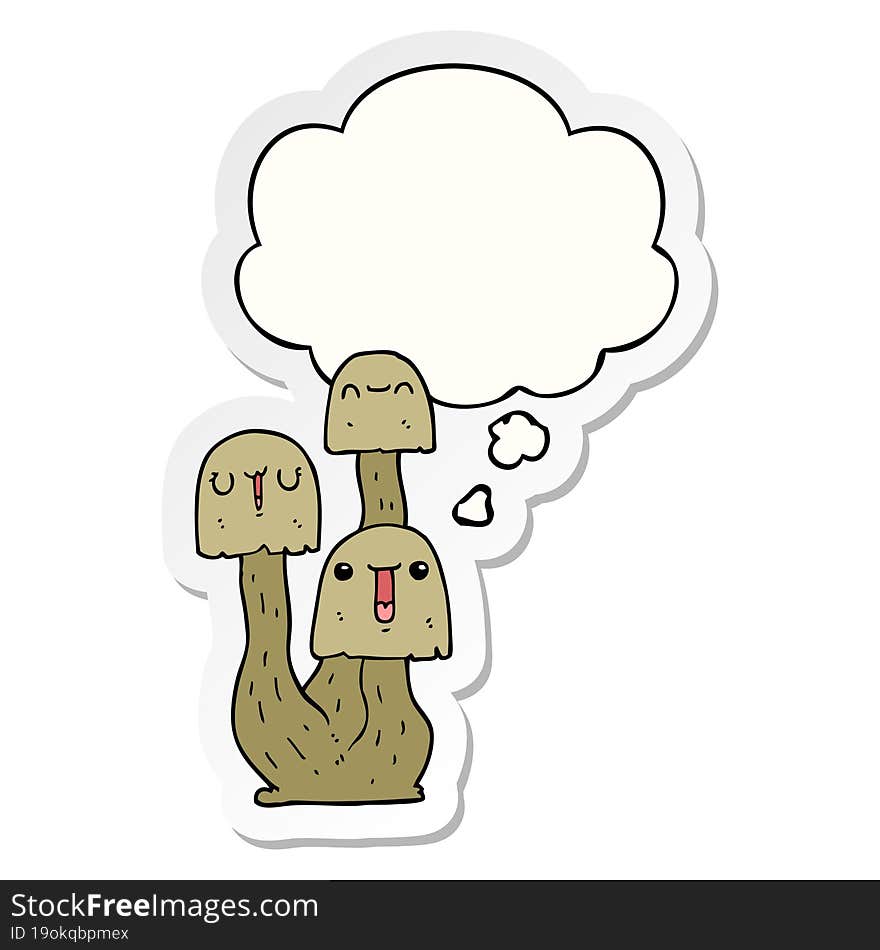 cartoon mushroom and thought bubble as a printed sticker