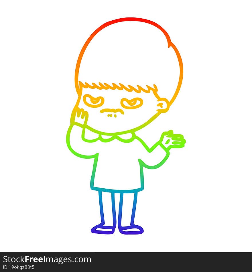 rainbow gradient line drawing annoyed cartoon boy