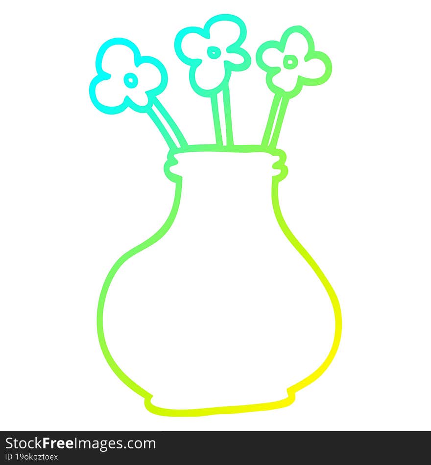 cold gradient line drawing cartoon flower vase