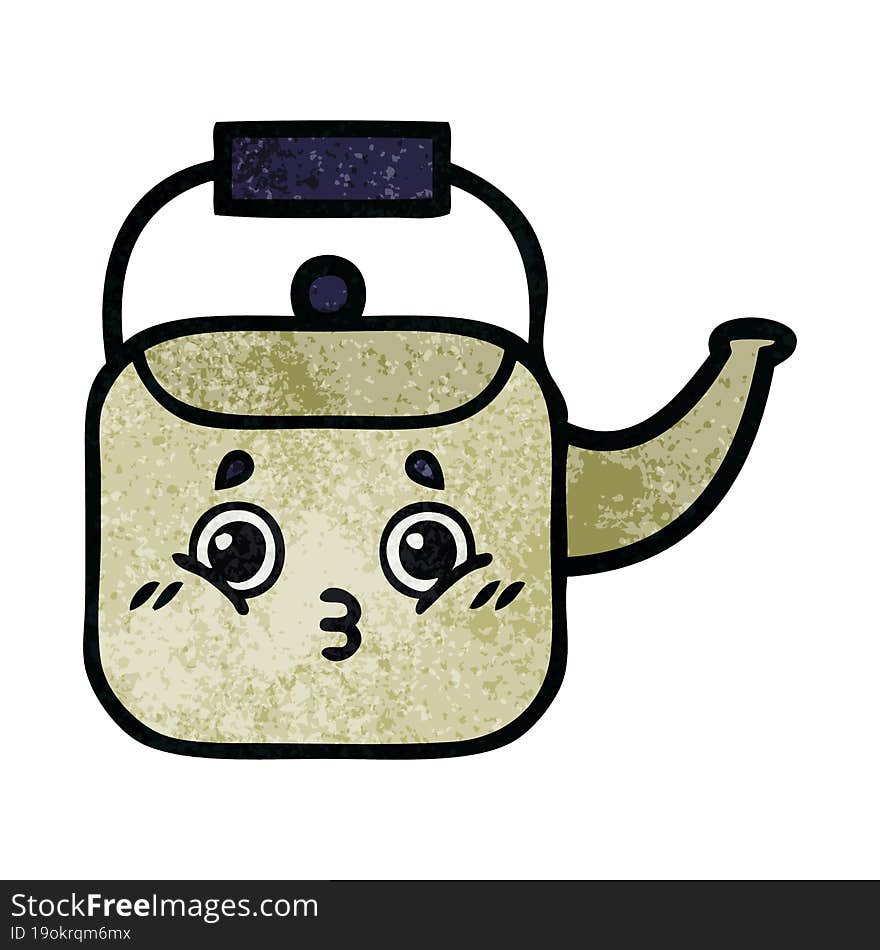 retro grunge texture cartoon of a kettle