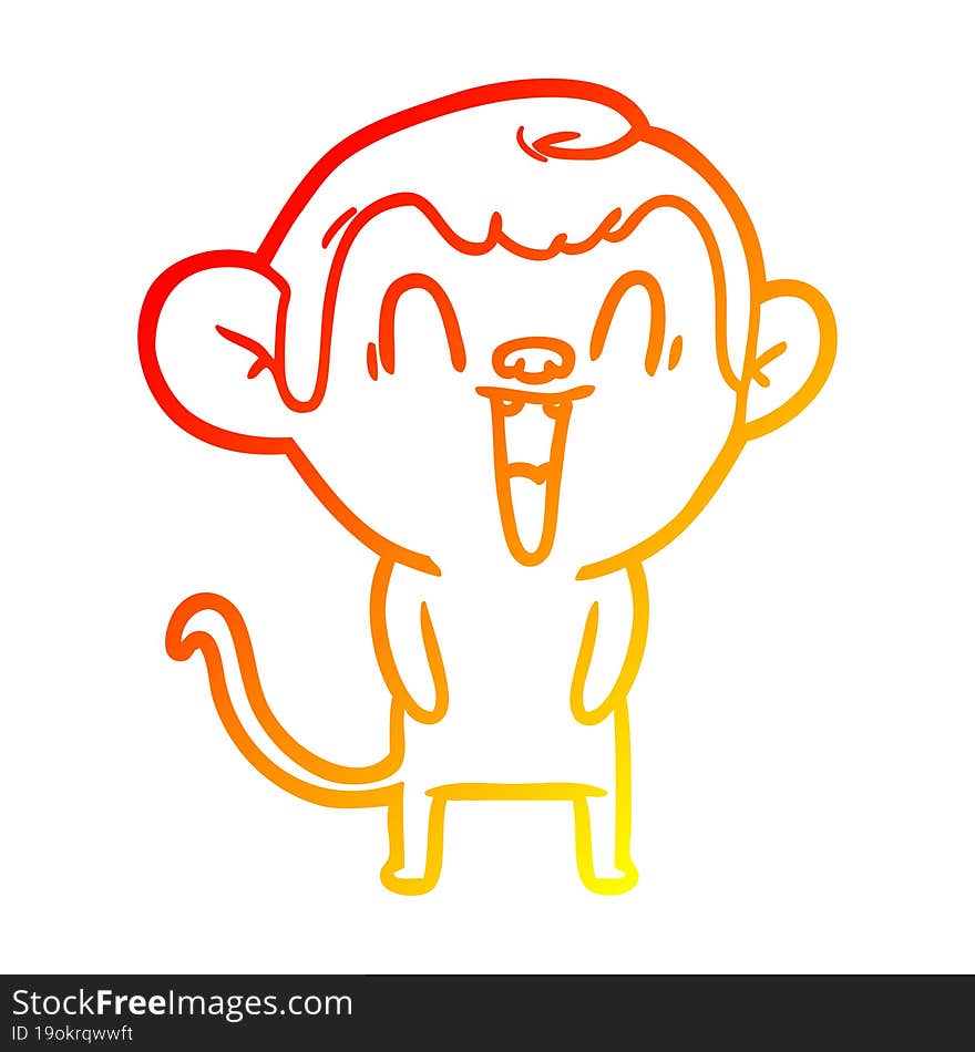 warm gradient line drawing of a cartoon laughing monkey