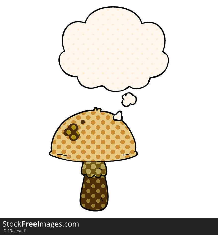 cartoon mushroom and thought bubble in comic book style