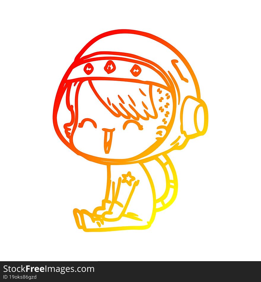 Warm Gradient Line Drawing Happy Cartoon Space Girl