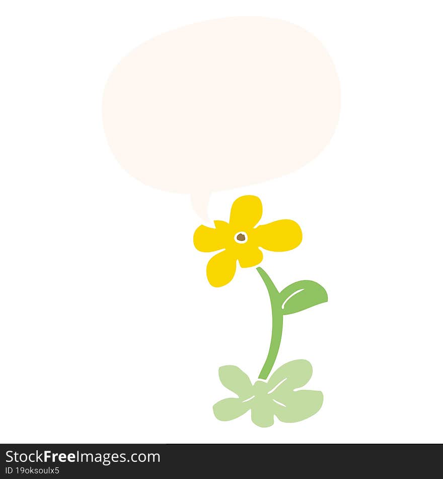 cartoon flower and speech bubble in retro style