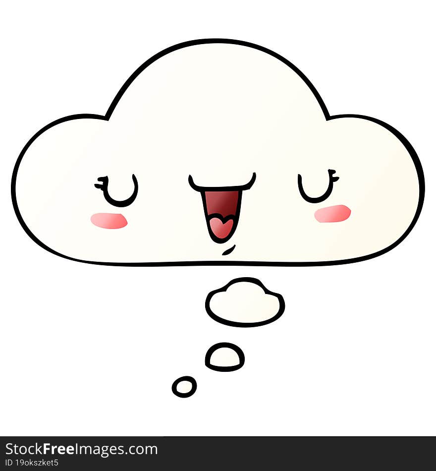 cute happy face cartoon with thought bubble in smooth gradient style