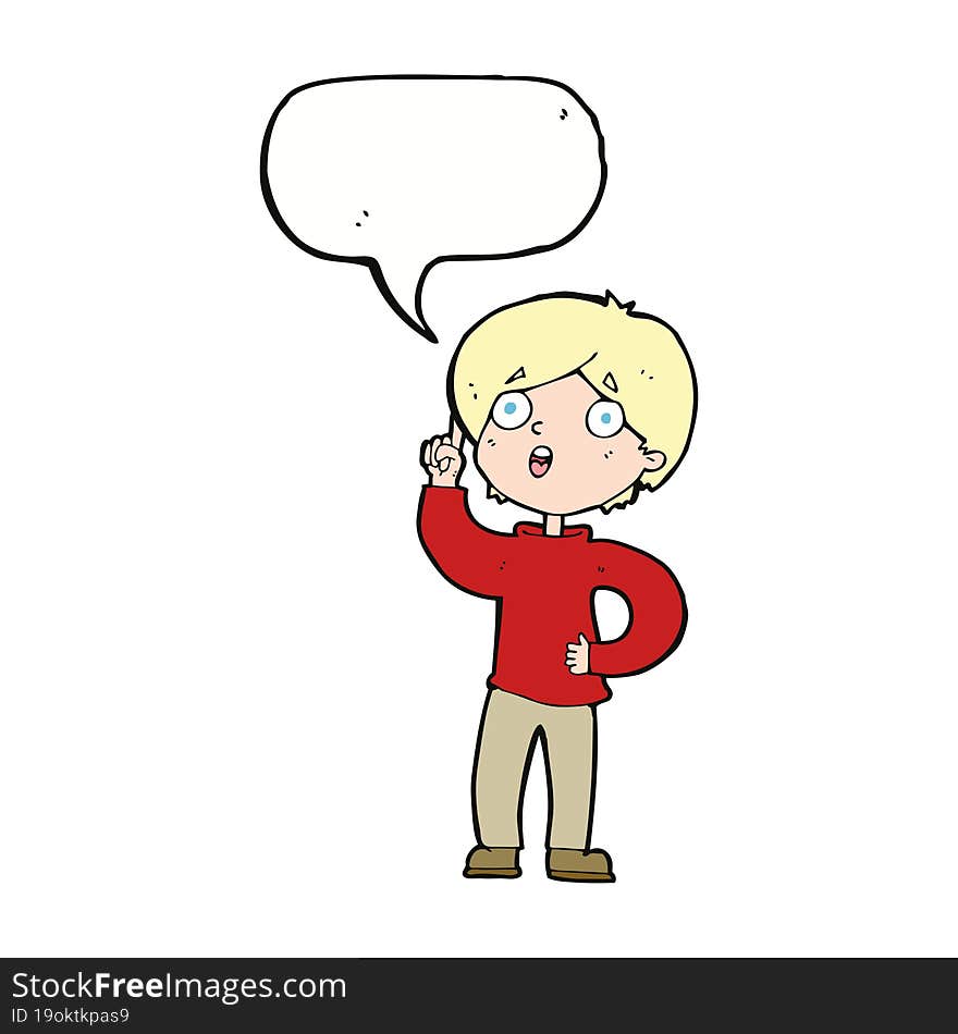 cartoon boy with idea with speech bubble