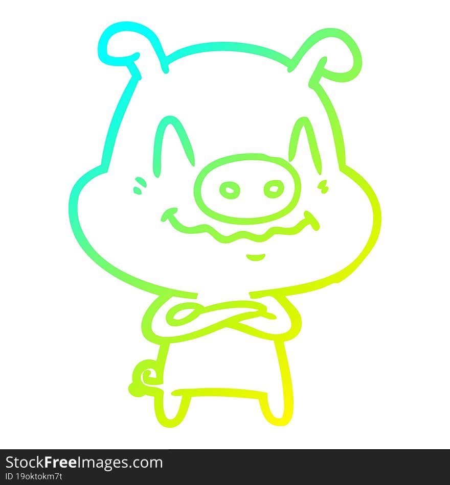 cold gradient line drawing nervous cartoon pig