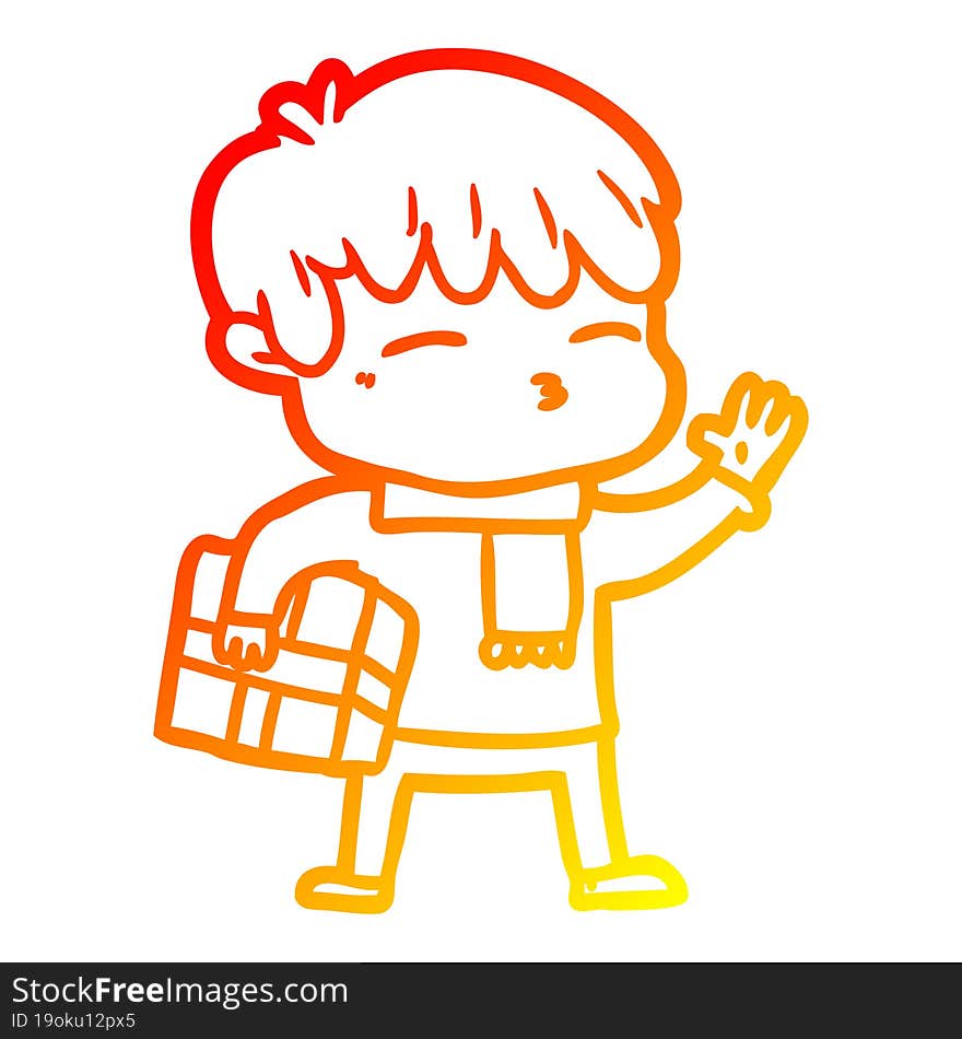 warm gradient line drawing cartoon curious boy