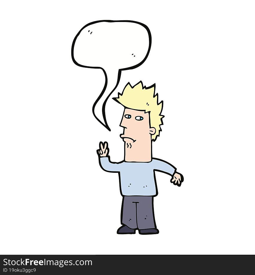 Cartoon Man Giving Peace Sign With Speech Bubble