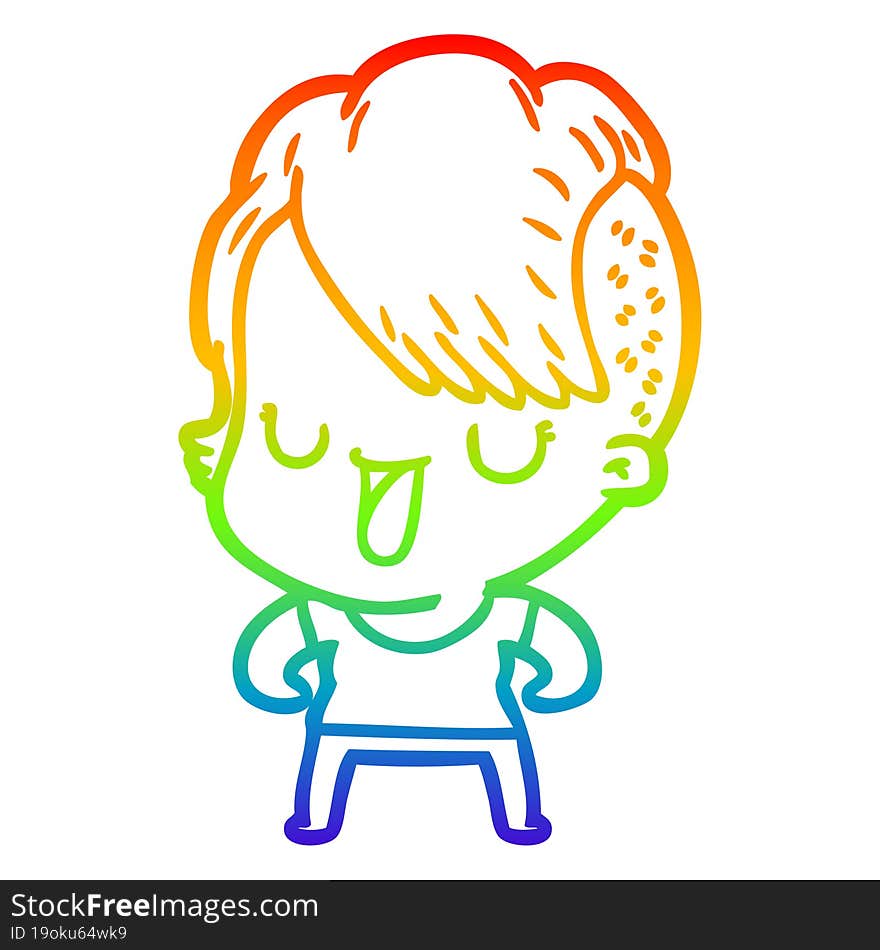 rainbow gradient line drawing cute cartoon girl with hipster haircut