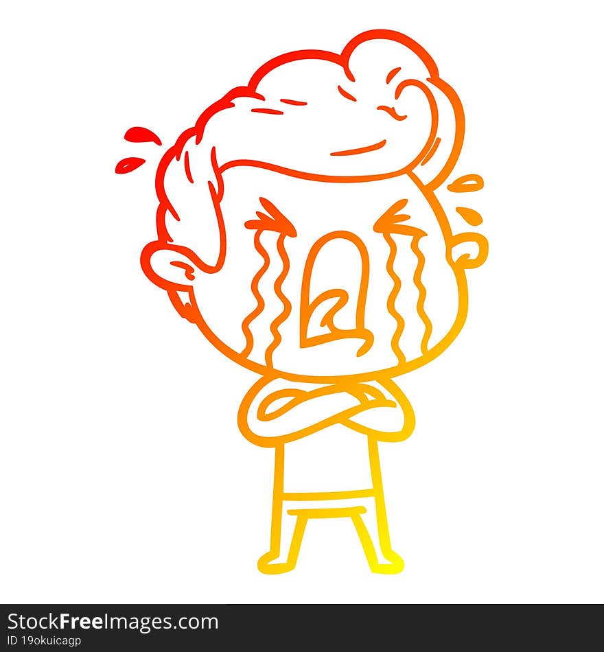 Warm Gradient Line Drawing Cartoon Crying Man