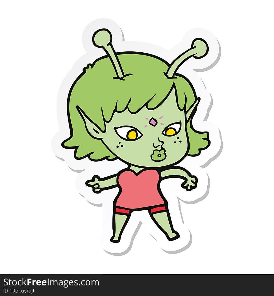 sticker of a pretty cartoon alien girl