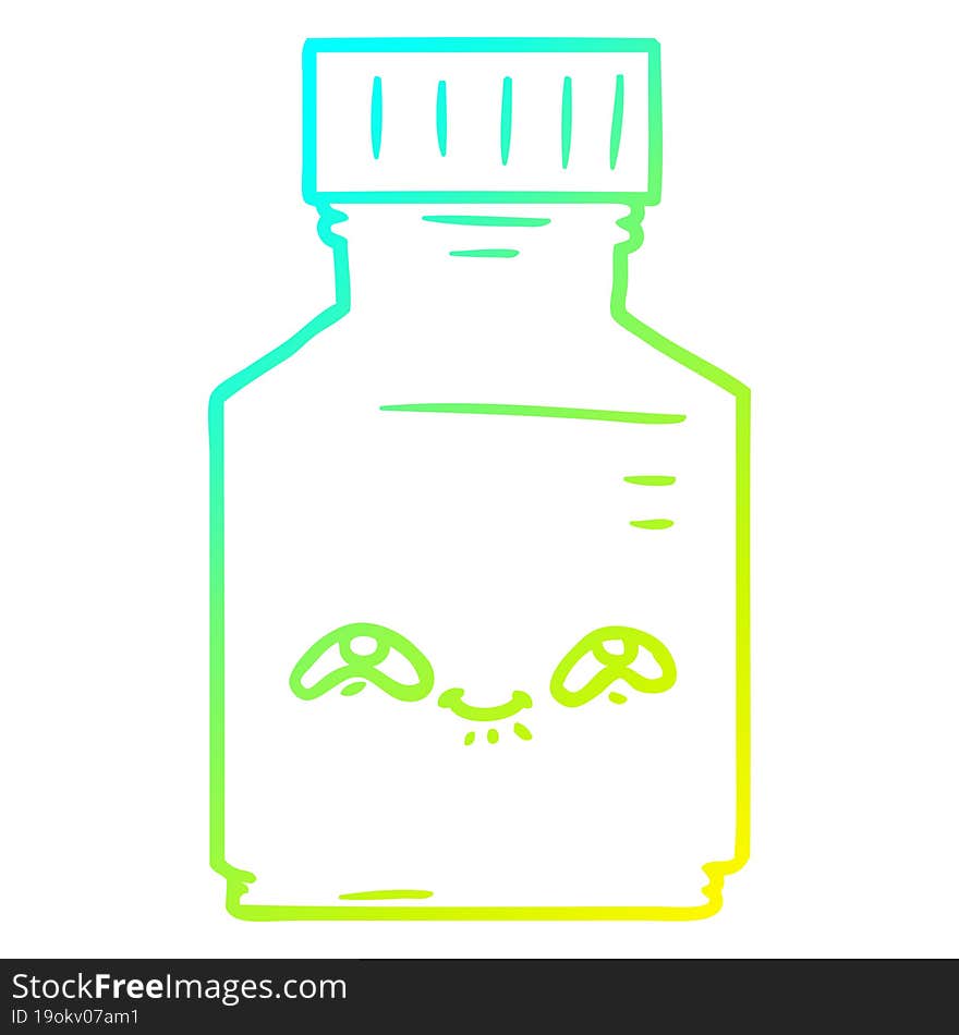 cold gradient line drawing of a cartoon pill jar