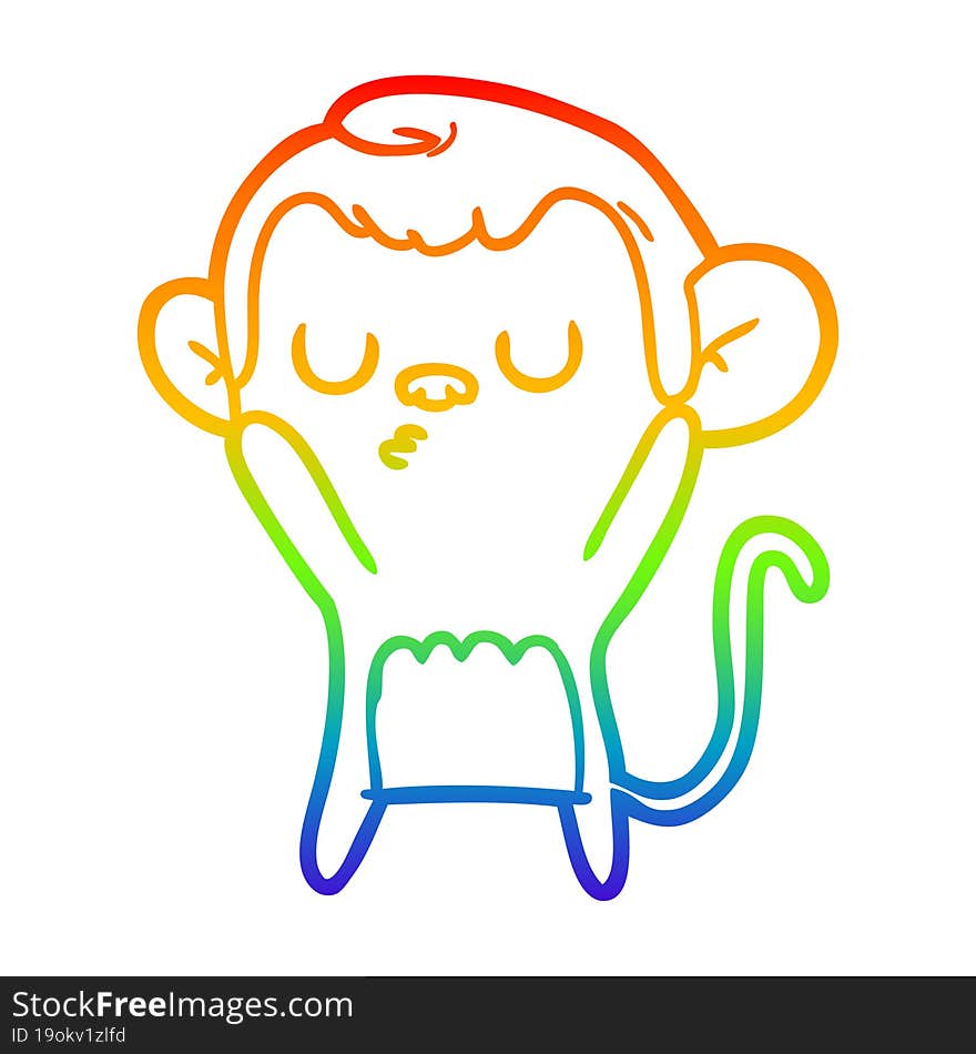 rainbow gradient line drawing of a cartoon monkey