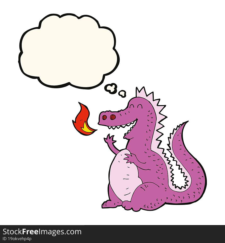 cartoon fire breathing dragon with thought bubble