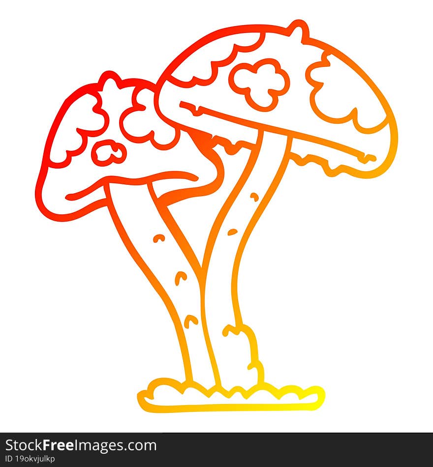 warm gradient line drawing of a cartoon mushroom