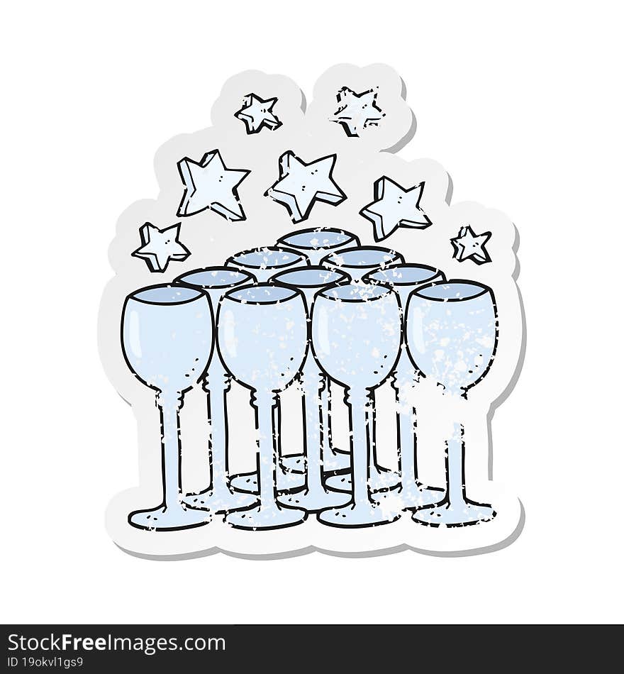 retro distressed sticker of a cartoon wine glasses