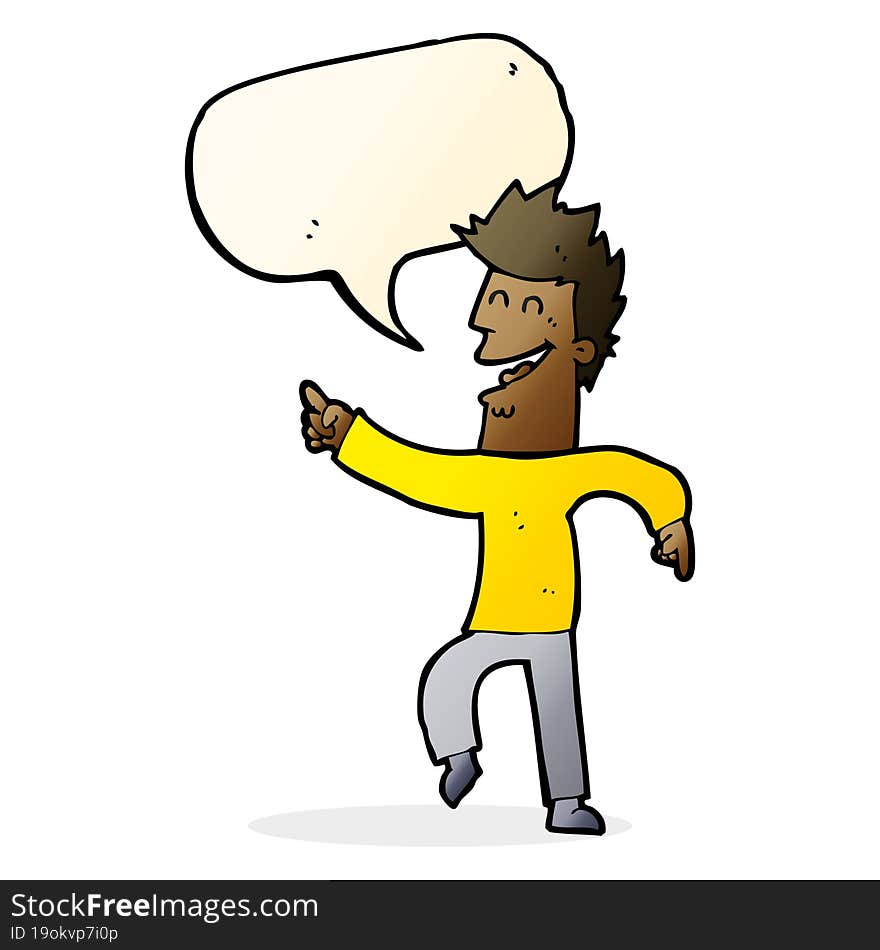 cartoon man pointing and laughing with speech bubble