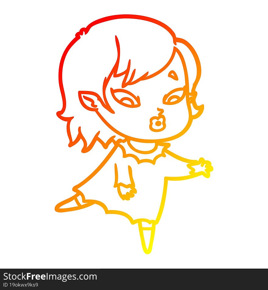 warm gradient line drawing cute cartoon vampire girl