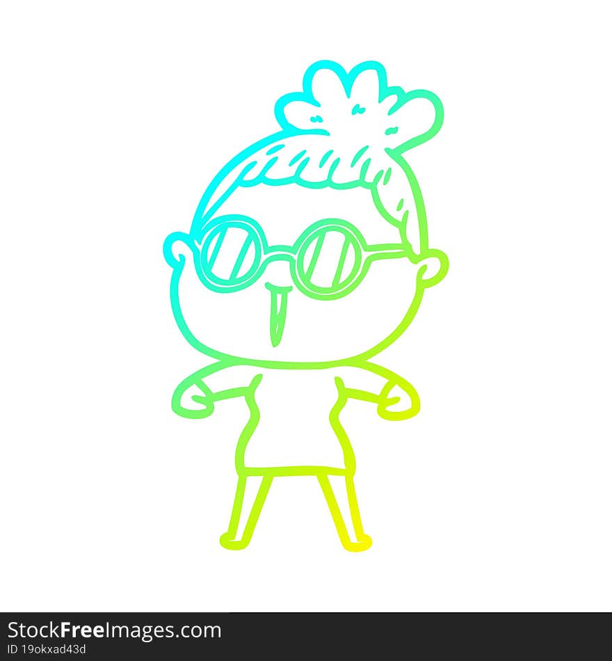 cold gradient line drawing cartoon woman wearing spectacles