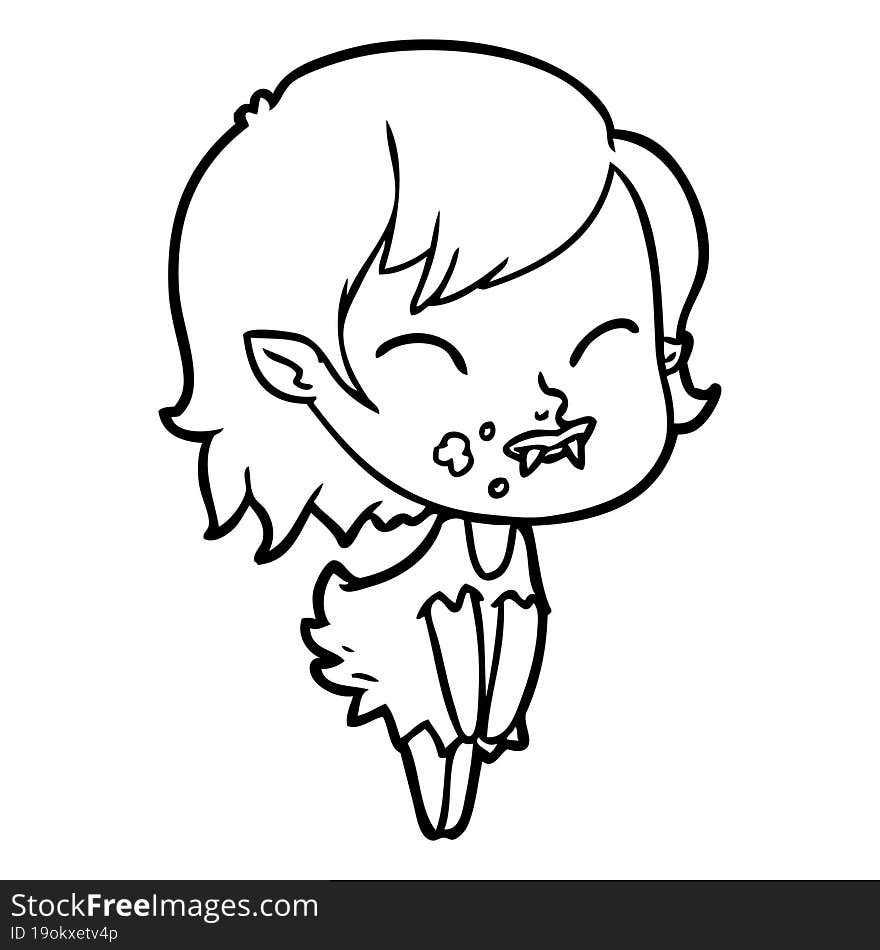 cartoon vampire girl with blood on cheek. cartoon vampire girl with blood on cheek