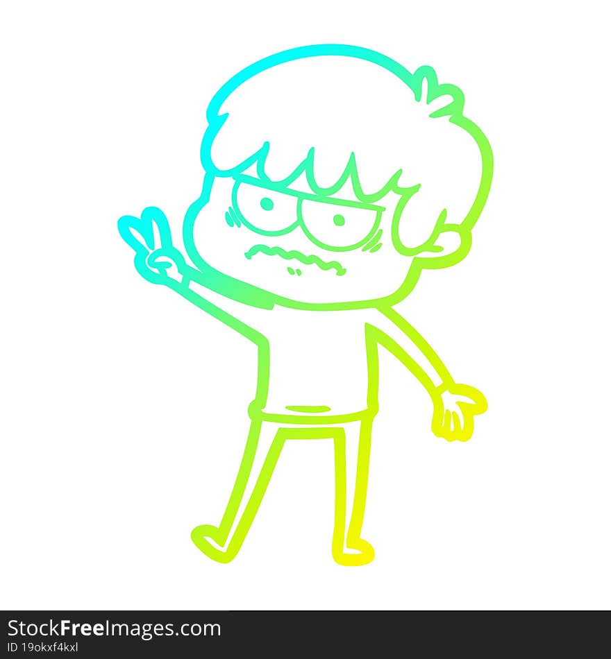 cold gradient line drawing annoyed cartoon boy