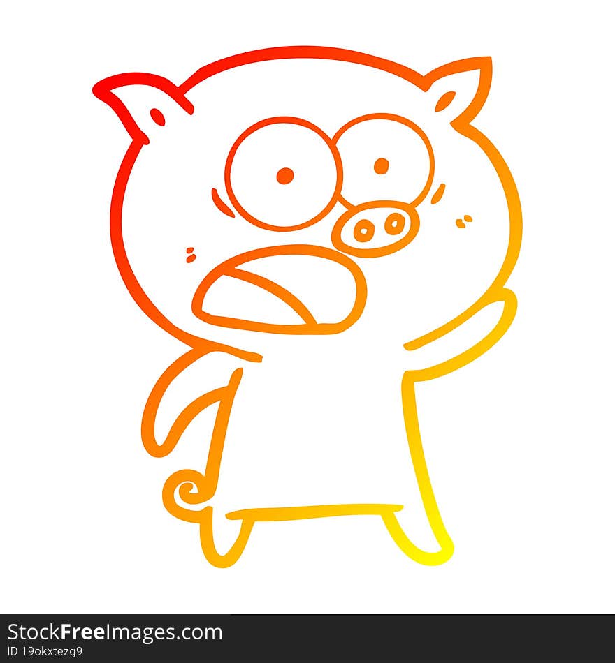 warm gradient line drawing cartoon pig shouting