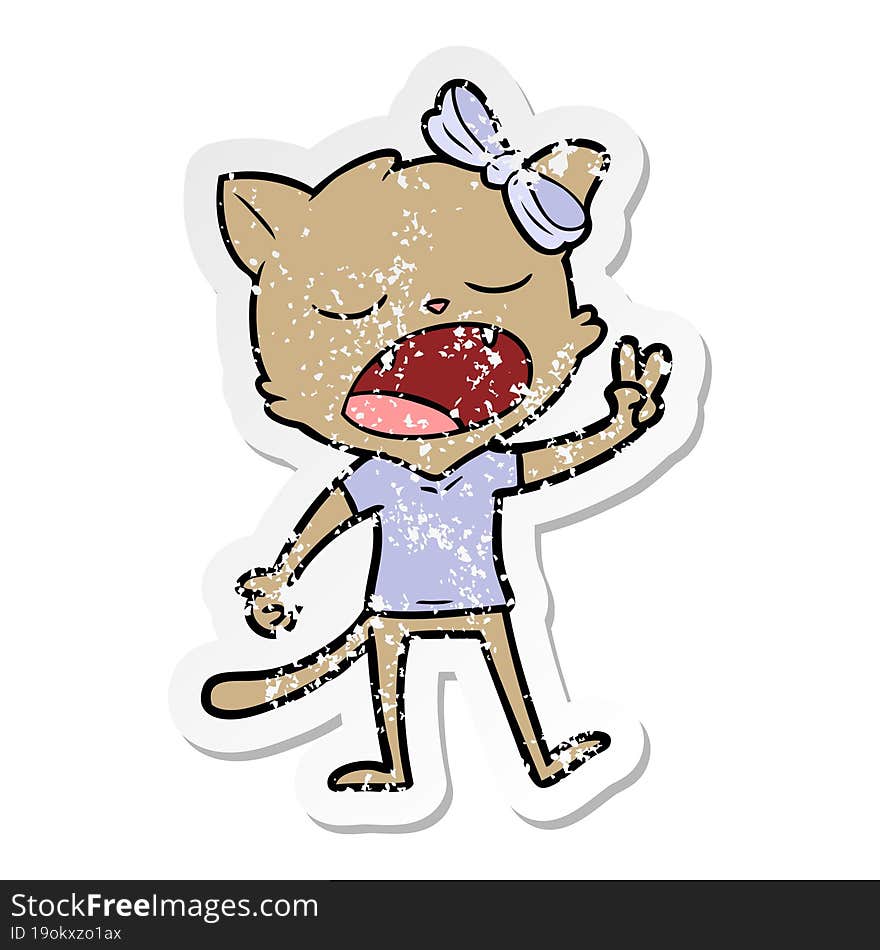 Distressed Sticker Of A Cartoon Yawning Cat