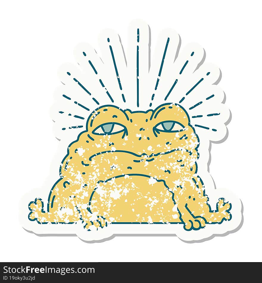 grunge sticker of tattoo style toad character