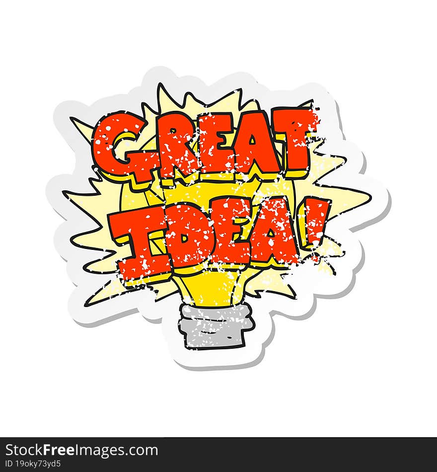 retro distressed sticker of a cartoon great idea light bulb symbol