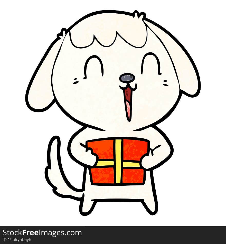 cute cartoon dog with christmas present. cute cartoon dog with christmas present