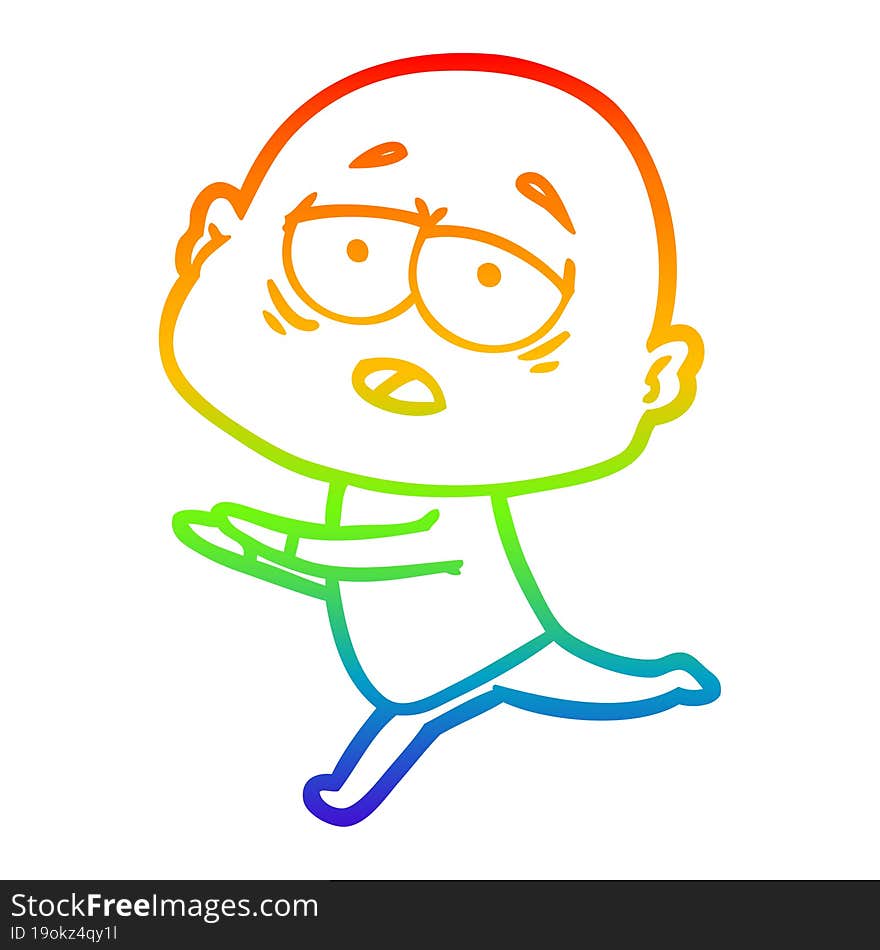 rainbow gradient line drawing cartoon tired bald man