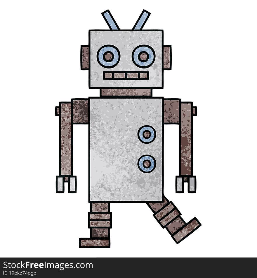 retro grunge texture cartoon of a dancing robot