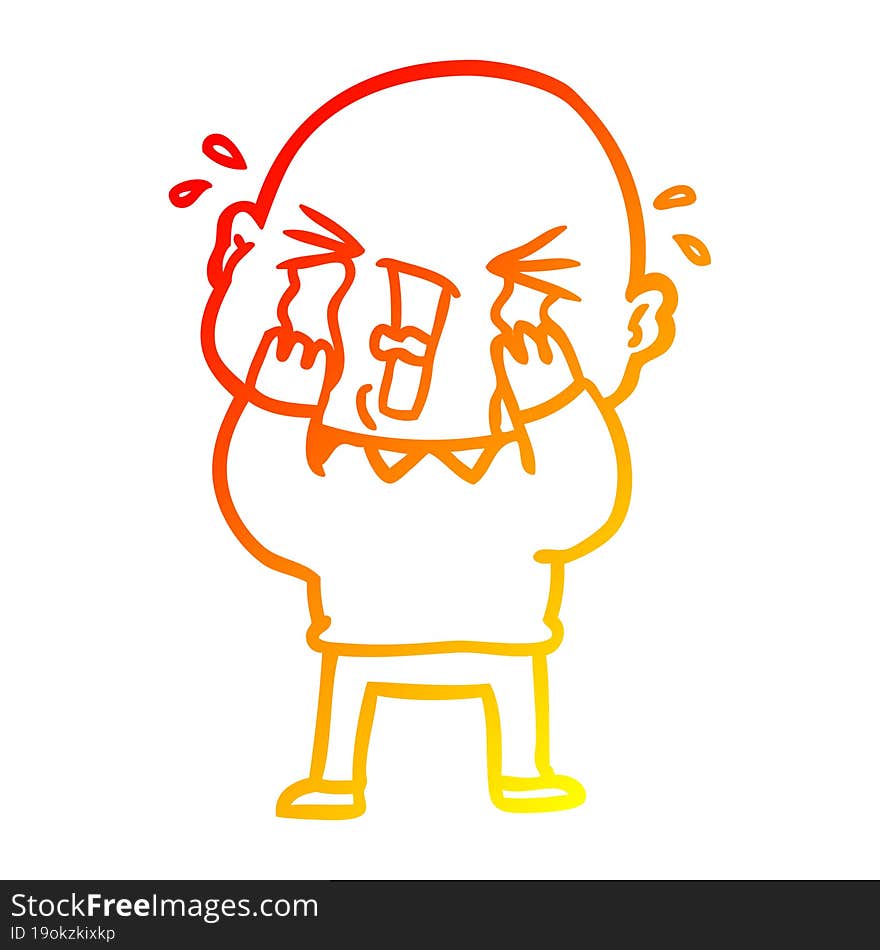 warm gradient line drawing cartoon crying bald man