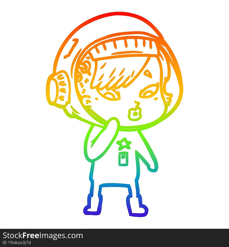 rainbow gradient line drawing of a cartoon astronaut woman