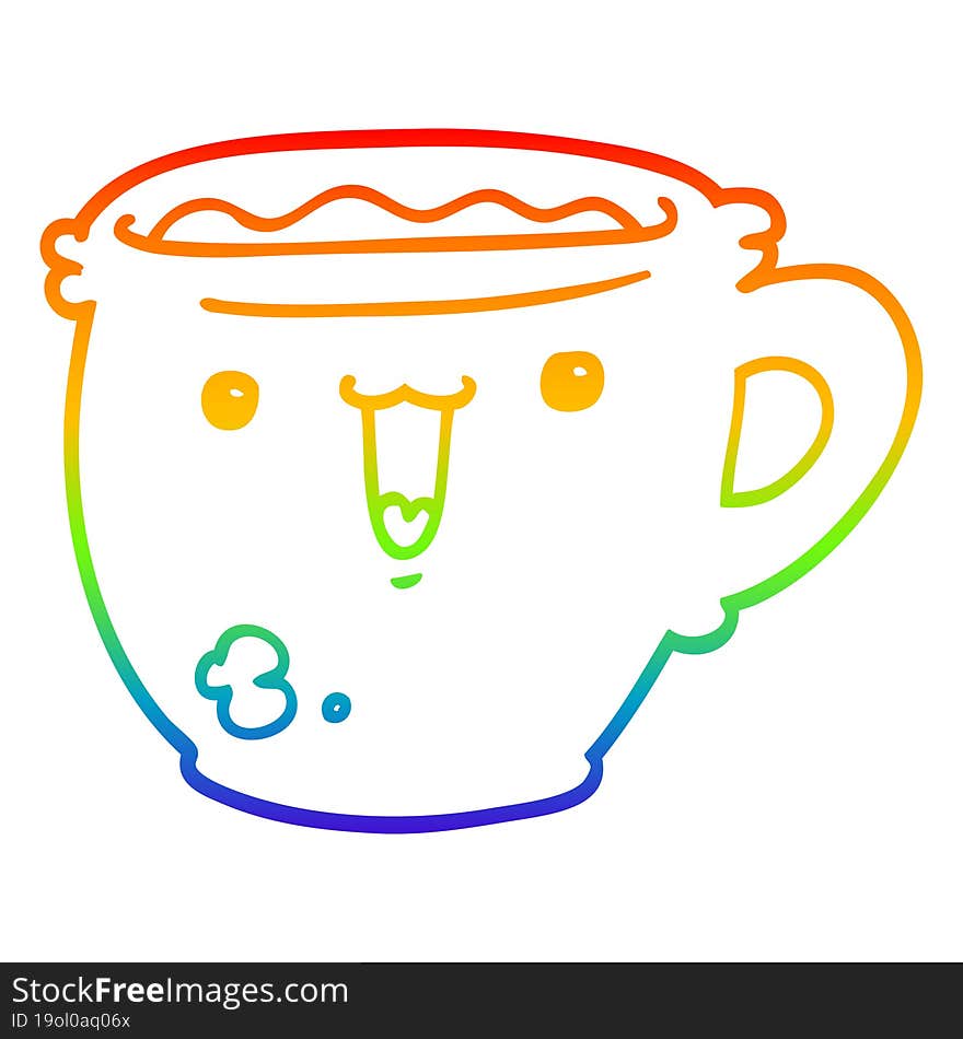 rainbow gradient line drawing cute cartoon coffee cup