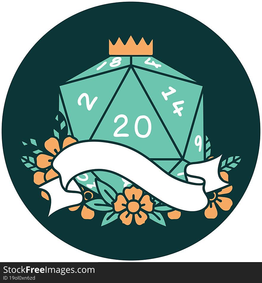 Natural Twenty D20 Dice Roll Icon