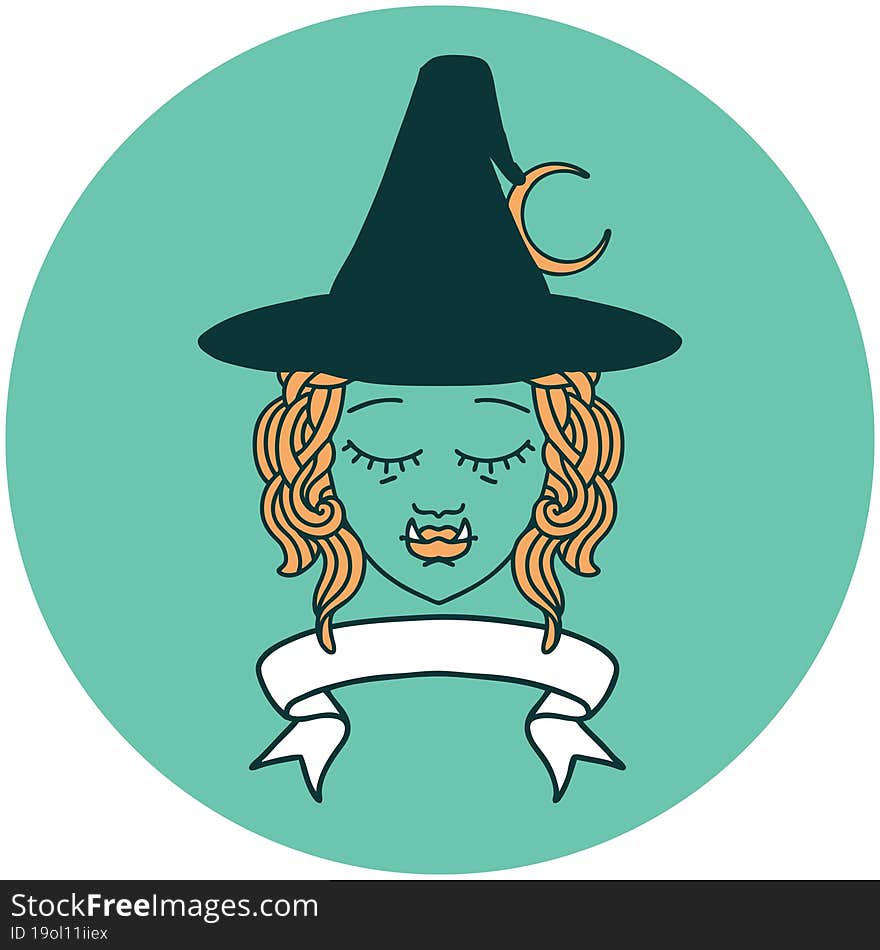 half orc witch character face with banner icon