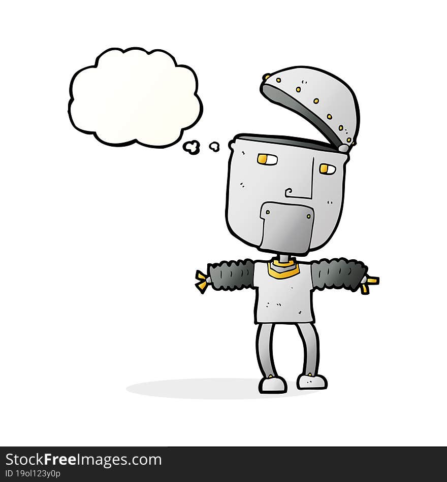 Funny Cartoon Robot With Open Head With Thought Bubble